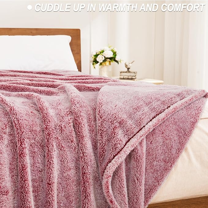 Exclusivo Mezcla Plush Fuzzy Fleece Bed Blanket King Size, Super Soft, Fluffy and Warm Blankets for Couch, Bed, All Season (Mixed Deep Red, 90x104 inches)
