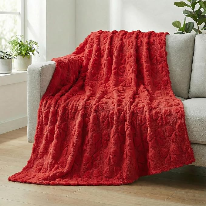 Horaldaily Valentine Bow Blanket Throw, Red Bow Soft Fuzzy Plush Faux Fur Cozy Blankets for Couch Sofa Bed Lounging, Ideal Gifts for Kids Adults Wife Self, 50x60