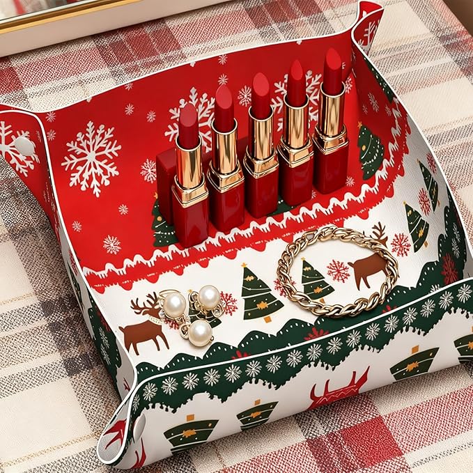 Tray Leather Valet Tray Forest Tree Reindeer Catchall Trays Key Organizer Night Stand Organizer Bedside Vanity Trays Decor for Entryway Table