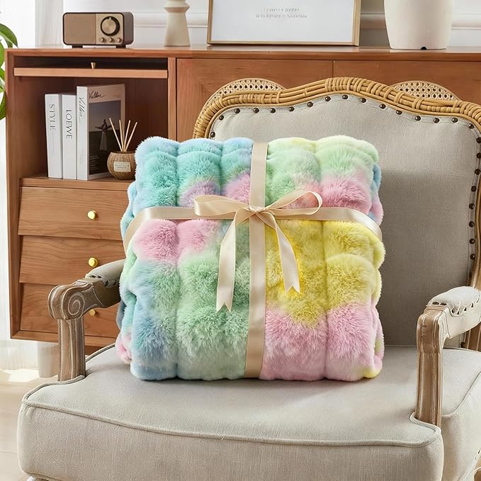 Faux Fur Throw Blanket for Couch, 1000 GSM Cozy Fuzzy Fluffy Soft Plush Thick Bubble Sherpa Blanket for Sofa Bedroom Living Room, Mothers Day Birthday Gifts for Women Home Decor