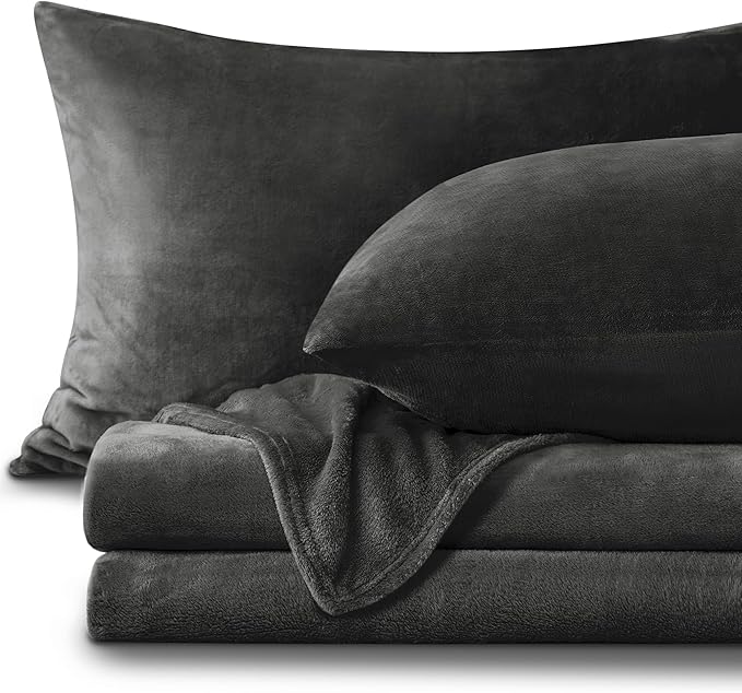 BEDELITE Flannel Sheets King Size Dark Grey - Super Soft Fleece Sheets Set Fluffy Extra Plush, 4 Piece(Include Fitted Sheet, Flat Sheet, 2 Pillowcases)