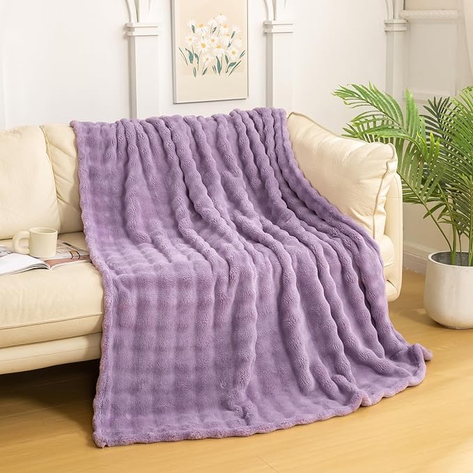 YUSOKI Luxury 3D Bubble Light Weighted Throw Blanket 1.8lb,All Ages,Home Decoration, (Lilac Purple,50 * 60inches)
