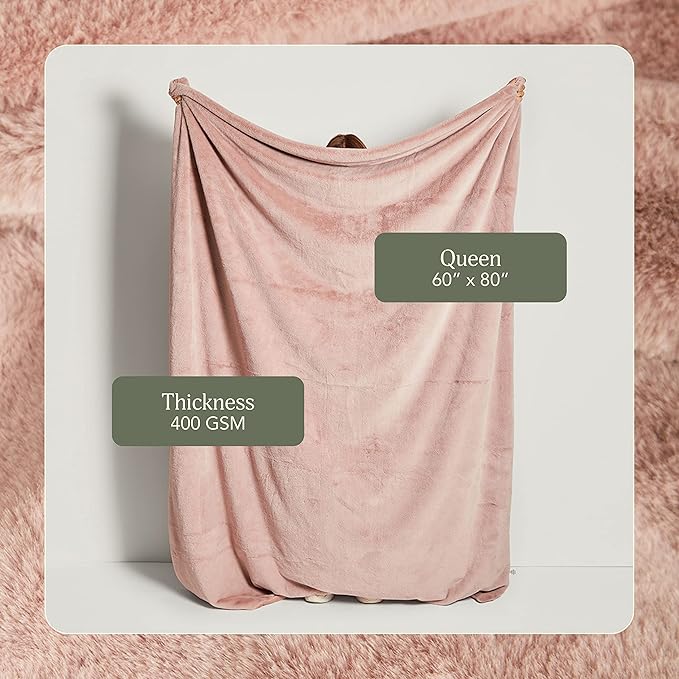 UnHide Lil’ Marsh Faux Fur Blanket - Lightweight, Soft Throw Blanket - Machine Washable - Ideal for Bed, Couch, or Reading Chair- Medium (60" x 80") Rosy Baby