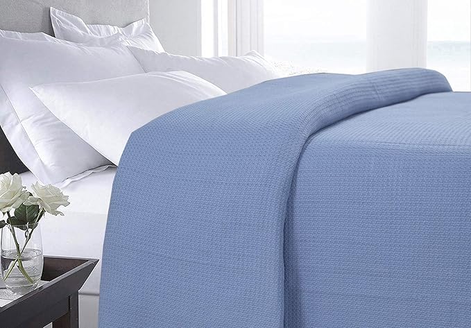 DOLLCENT 100% Cotton King Size Blanket for Bed, Premium Soft Combed Lightweight Blankets, Washed Breathable Cozy Bed Throw Blanket, Blue King Cotton Blankets for All Season: Blue (108"x90")