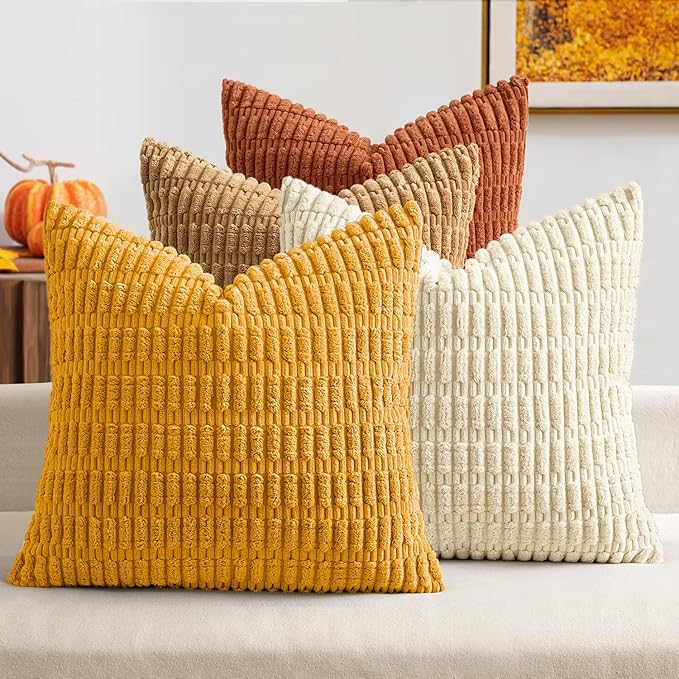 MIULEE Fall Soft Corduroy Throw Pillow Covers Set of 4 Camel 20x20 Inch Modern Farmhouse Boho Decorative Accent Cushion Covers for Couch Sofa Bedroom