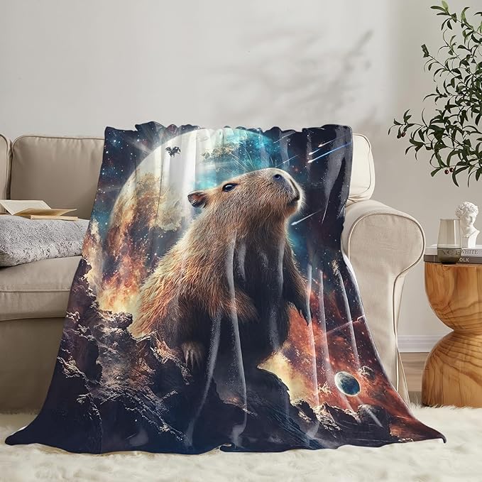 Capybara Blanket for Girls Women Boys Men Adults Kids Soft Cozy Fleece Galaxy Starry Universe Throw Blankets Gifts Warm Flannel Plush Lightweight Decor for Couch Bed Sofa 80"X60"