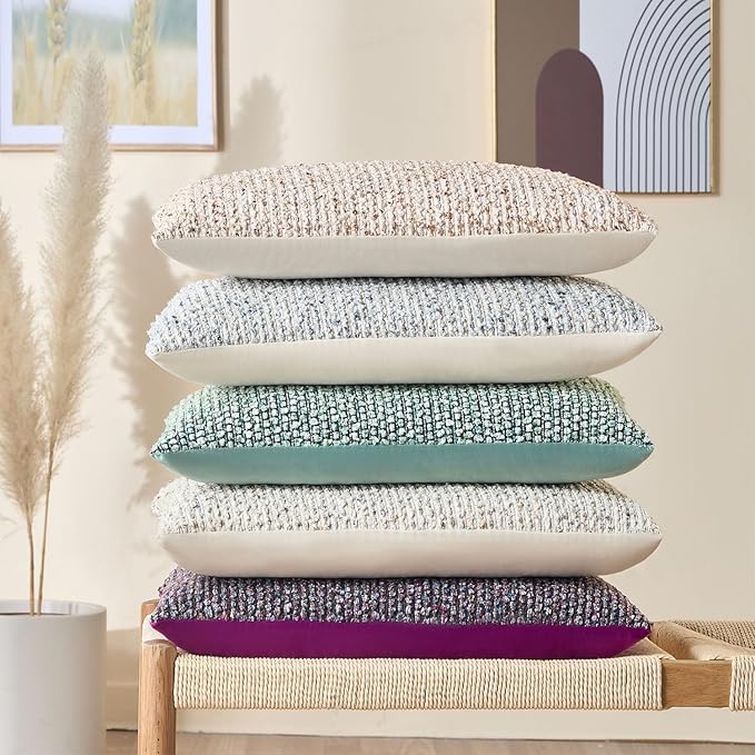 Allorry Decorative Lumbar Pillow Cover 12x20 Cream Gray Striped Soft Wool Lumbar Throw Pillow Neutral Textured Boho Cushion Covers for Modern Farmhouse Sofa Bedroom Living Room Decor SY011-B12
