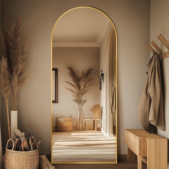 58"x18" Full Length Mirror, Arched Full Body Mirror, Standing Hanging or Leaning Floor Mirror for Bedroom and Living Room, Gold