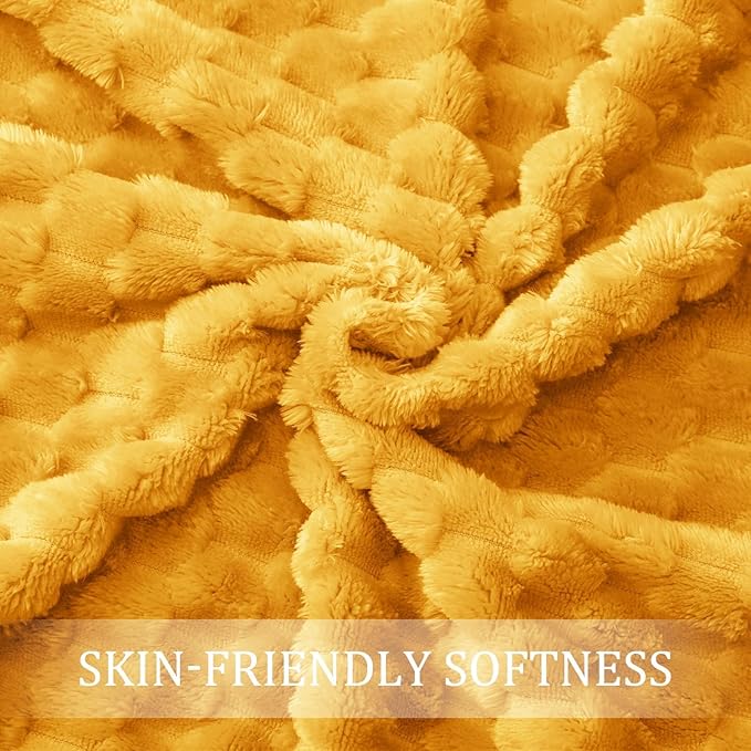 Exclusivo Mezcla Fleece Throw Blanket for Couch, Extra Large Fuzzy Mustard Yellow Bed Blankets, Soft Cozy Plush Sofa Throws for All Seasons, 50x60 Inches