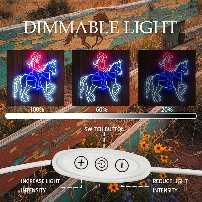 Large 24.5"x20" Cowgirl Neon Sign for Wall Decor, Dimmable LED Light with Adapter, Perfect for Bar, Bedroom, Game Room, Party, or Teen Room Decor