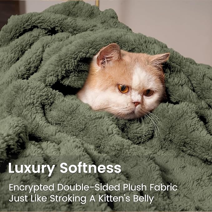 David's Home Ultra Soft Fleece Blanket King Size for Bed, Plush Shaggy Fluffy 3D Jacquard Waffle Throw for Couch, Warm Lightweight for Fall Winter,Fuzzy Aesthetic Room Decor,108x90 inches,Dark Olive