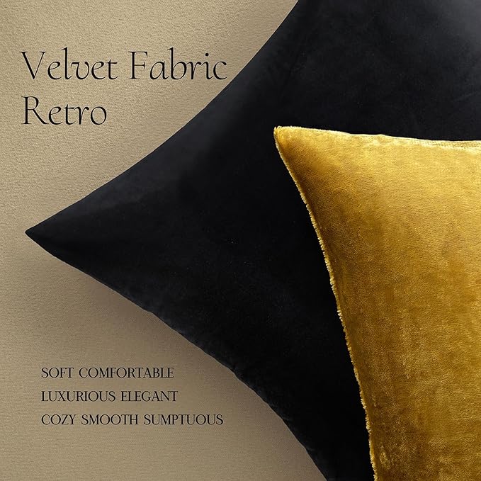 MIULEE 28x28 Inch Euro Sham Velvet Pillow Covers, Set of 2 Large Square Decorative Pillows -Golden Super Soft for King Bed, Sofa, Couch, Accent Chairs with Hidden Zipper