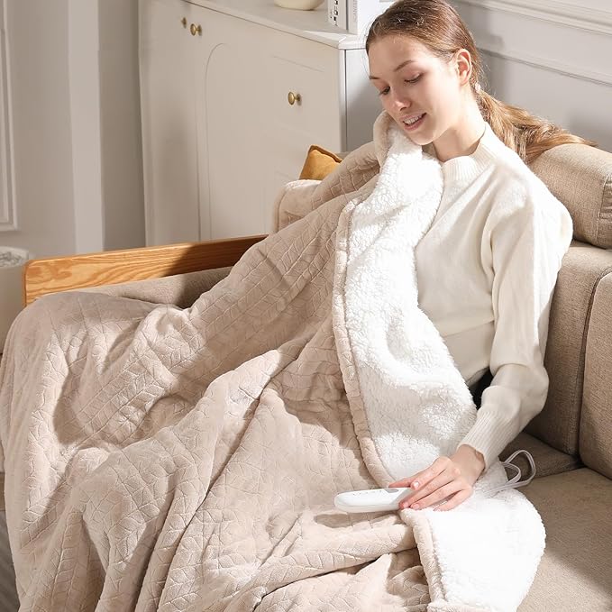 Heated Blanket King Size 90"x100" Electric Blanket King with Dual Control 5 Heat Settings, 10H Auto Off, FCC/ETL Certified, Wheat Pattern Flannel, Grandma, Machine Washable, Beige