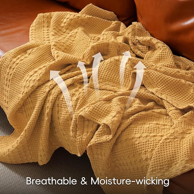 PHF 100% Cotton Waffle Weave Blanket King Size for Bed, Soft Lightweight & Breathable for Spring and Summer, All-Season Comfort, Luxury Aesthetic Blanket for Home Decor, 108"x90", Pumpkin Orange