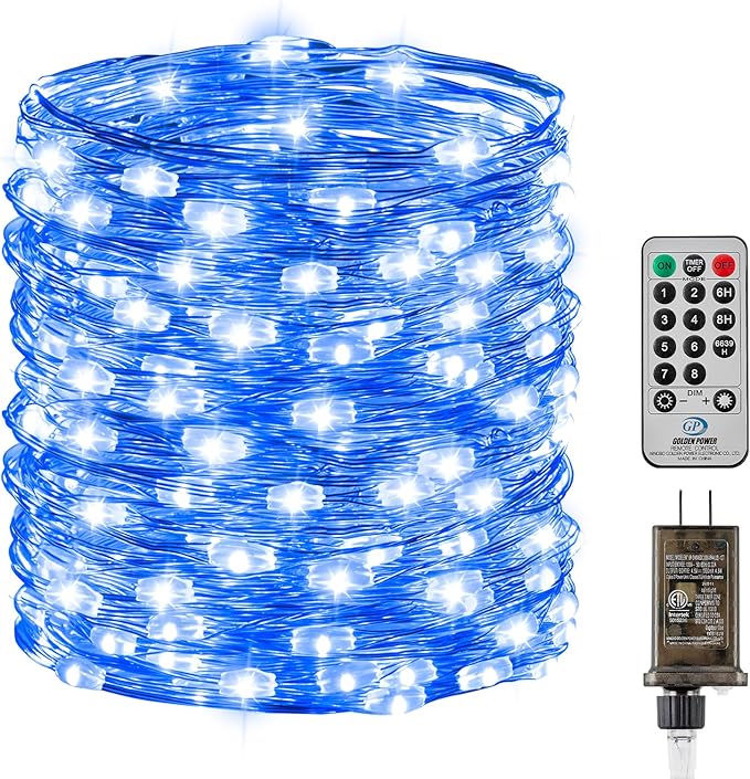 Minetom Fairy Lights with Remote, 66 Feet 200 Led Firefly String Lights Plug in for Bedroom Home Wall Ceiling Christmas Tree Wreath Craft Wedding Party Indoor Outdoor Decoration,Blue