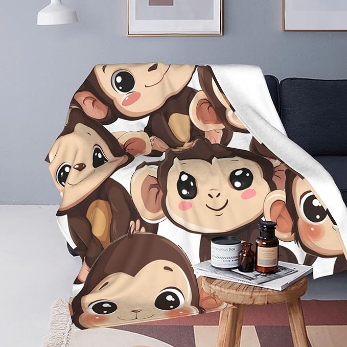 Monkey Throw Blanket Soft Warm Cozy Cute Monkeys Blankets Fuzzy Plush Fleece Monkey Blanket Gifts for Couch Bed Sofa Home Decor 40''X50''