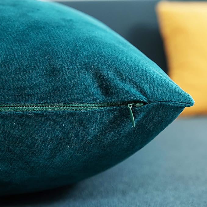 DEZENE Throw Pillow Covers 18x18 Teal: Pack of 2 Cozy Soft Velvet Square Modern Luxury Decorative Throw Pillow Cases for Sofa Couch Living Room Bed Home Decor
