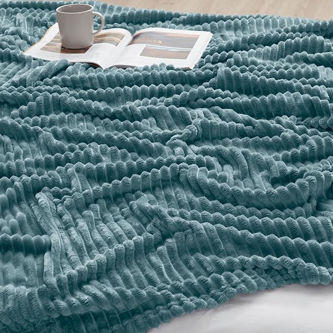 Nestl Blanket Twin Size for Bed - Cozy Warm Fuzzy Blankets for Women, Plush Small Fleece Throws for Girls - Stone Blue, 66 x 90 Inches