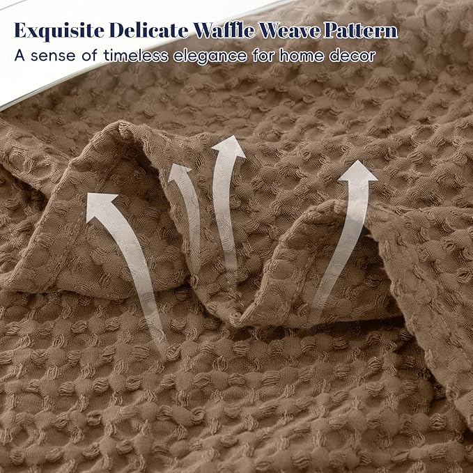 PHF Ultra Soft Waffle Weave Blanket Queen Size 90"x 90"- Washed Lightweight Breathable Cozy Woven Blanket for Bed - Aesthetic Decor for Couch Bedding Sofa Home Car - Mocha