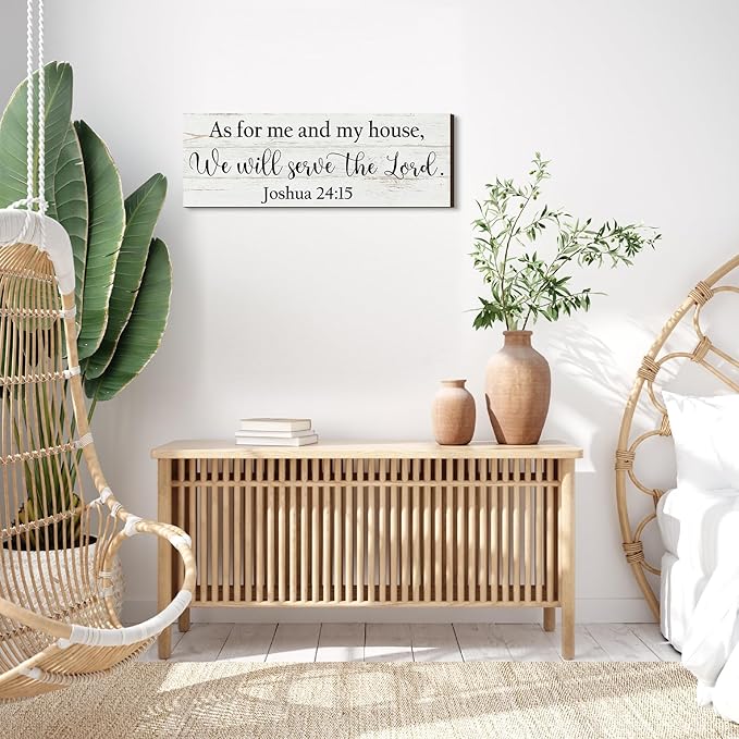 Jetec Farmhouse Bible Verse Scripture Wall Signs, As for Me and My House We Will Serve the Lord Wooden Plaque Decor for Church Home Christian Wall Art Decor (Joshua)
