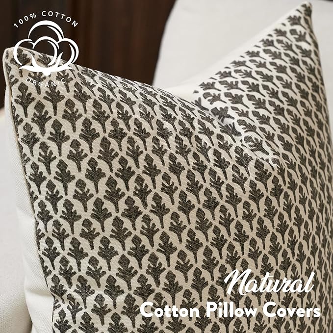FIOUOVO Floral Pillow Covers 18x18 Pillow Cover Block Print Couch Pillows for Living Room Decorative Neutral Accent Throw Pillow Covers, 1PC, Charcoal Black