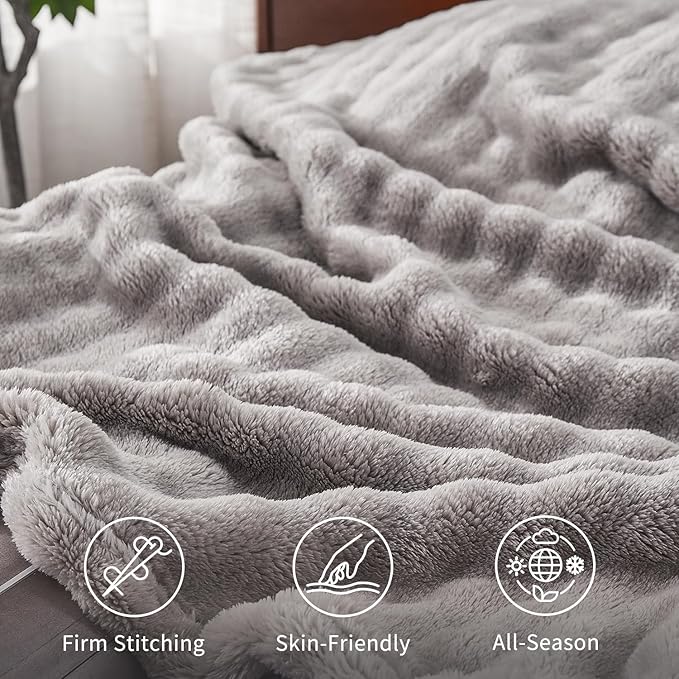 Fluffy 3D Bubble Throw Blanket for Couch & Bed – Cozy Soft Fleece Blankets for Women & Girls – Warm Lightweight Fuzzy Throw (50x60) – Machine Washable Gifts