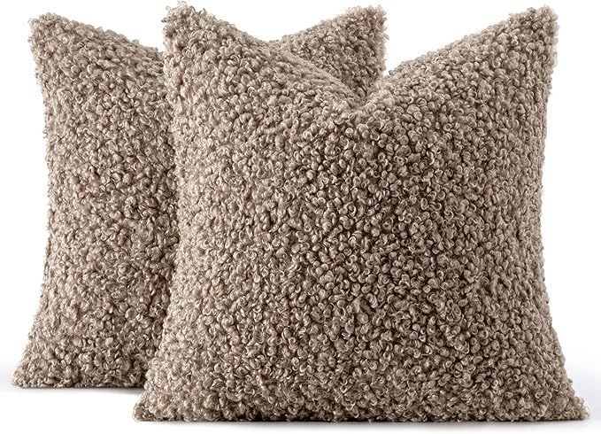 MIULEE Pack of 2 Throw Pillow Covers 24x24 Inch Neutral Khaki Faux Fur Decorative Sherpa Pillow Covers Fuzzy Accent Soft Sheepskin Fleece Cushion Cases for Boho Home Decor Couch Living Room Bed