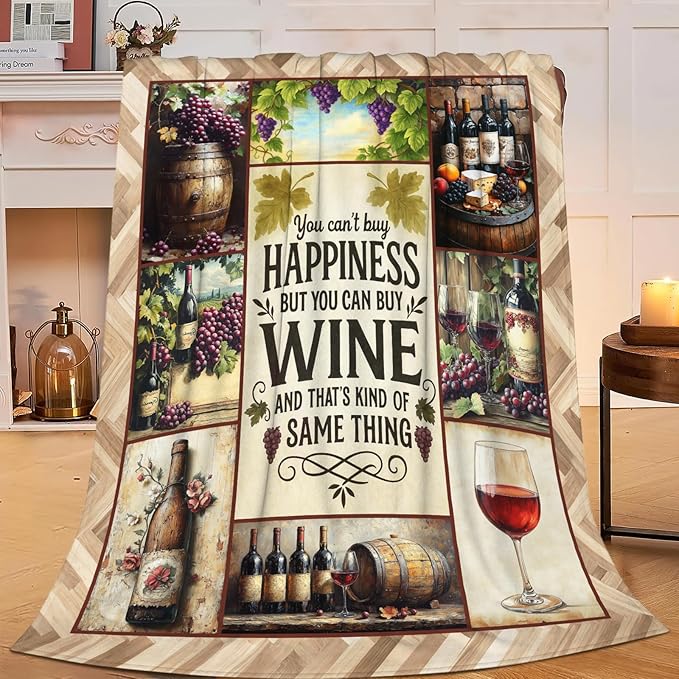 Vintage Wine Blanket for Girls Women Men Adults Soft Cozy Fleece Wine Estates Throw Blankets Winery Gifts Warm Flannel Plush Stuff Lightweight Decorative for Couch Bed Sofa 60"X50"