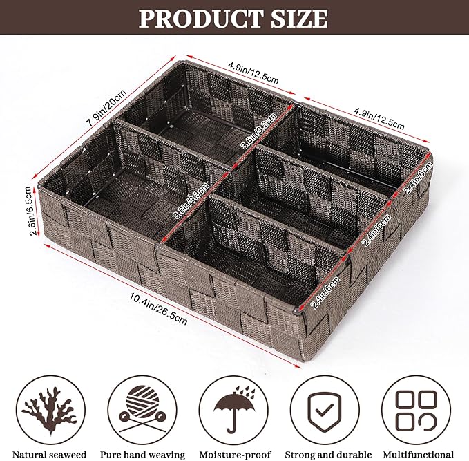 Wicker Basket Hand Woven Plastic Wicker Basket with Divider for Organizing Toilet Paper Storage Small Baskets for Organizing