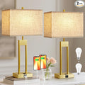 Extra Large 25.5" Nightstand Table Lamps for Bedrooms Set of 2, Bedside Lamp with USB C+A, Colors Changeable Living Room Lamp, Modern Night Stand Lamp for Bedside Guest Room Reading, Gold+White Shade