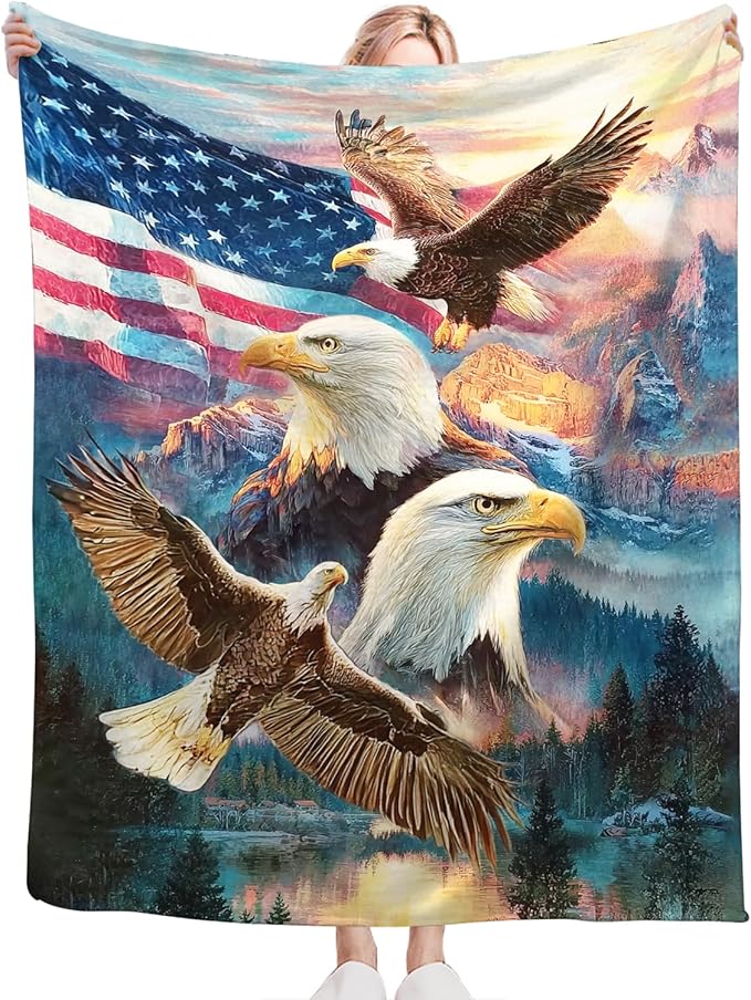 Bald Eagle Blanket for Boys Men Girls Women Soft Cozy Fleece American Flag Eagles Throw Blankets Gifts Warm Flannel Plush Lightweight Patriotic Decor for Couch Bed Sofa 50"X40"