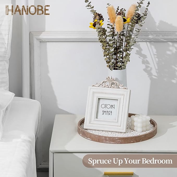 Hanobe Decorative Coffee Table Tray: Round Wood Trays for Boho Home Decor 12 Inch Rustic Farmhouse Centerpiece for Living Dining Room Ottoman Kitchen Counter Brown