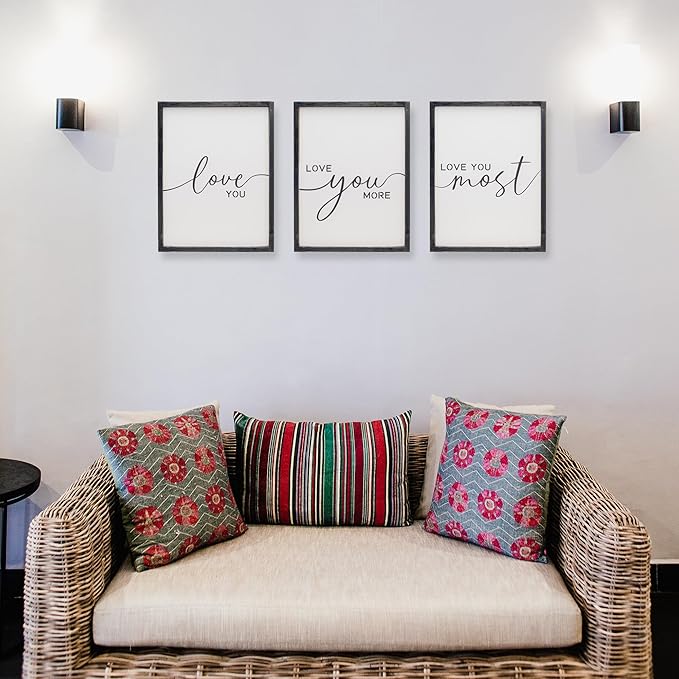 Love You More Sign Set - I Love You & More Wall Decor for Bedroom & Living Room (Black, 16"x24")