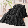 Super Soft Luxury Fleece Sherpa Weighted Blanket 15lbs for Adults, Turtle Shell Fluffy Cozy Warm Queen Size Weighted Throw, Ceramic Beads Washable Heavy Blankets for Couch Bed, Black, 60" x 80"