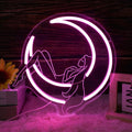 Moon Lady Neon Sign for Wall Decor Pink Dimable Led Girl Crescent Moon Neon Lights Wall Art Whimsical Night Sky for Bedroom Wall Decor Ideal for Lady Dreamers and Boho Interiors(11.2 * 11.3inch)