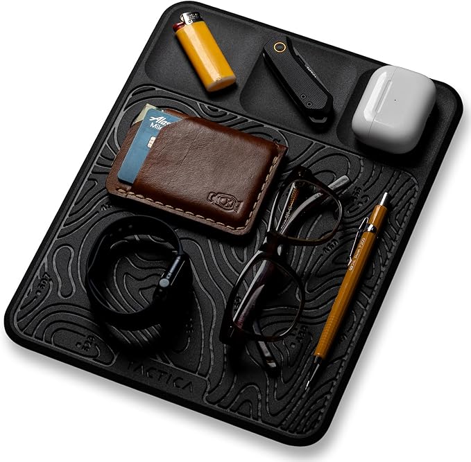 Tactica O.200 EDC Mat Catchall Tray, Durable TPU Valet Tray for Men, EDC Organizer for Earbuds Keys Wallet Phone, Desk and Bedside Table Organizer, Pocket Dump - 11in x 8.5in