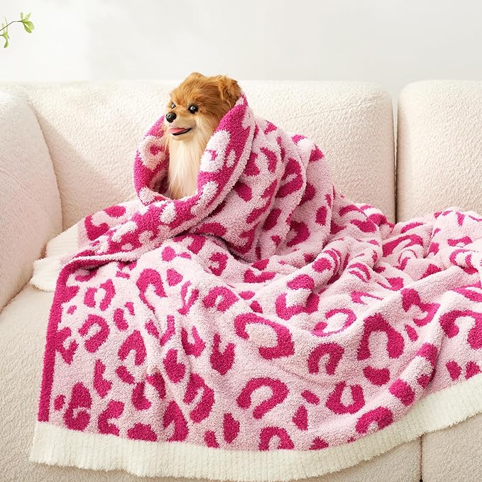 Snuggle Sac Hot Pink Leopard Throw Blanket for Couch - Ultra Soft Warm Plush Blanket, Reversible Cheetah Blanket for Sofa & Bed, Pink Leopard, 50x60 inches