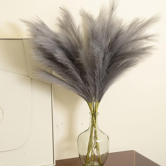 Faux Pampas Grass, Set of 9 Stems 37'' Tall Fluffy Fake Pompas Floral, Large Artificial Pompous Branches for Floor Vase Fillers, Pompas Decorativas, Boho Farmhouse Wedding Home Decor(Grey)