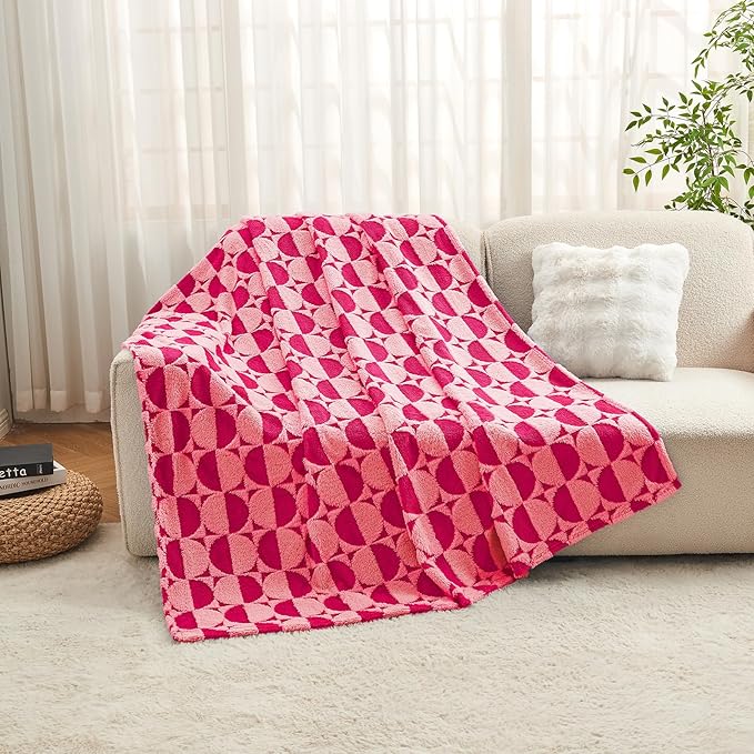 3D Circle Pattern 300 GSM Hot Pink Throw Blanket for Couch - Fleece Picnic Blankets for Women,Warm Spring Throw Blanket, 50x60 Inches