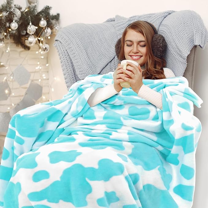 Queen Size Blanket for Bed, Soft Fuzzy Full Size Blue Fleece Throw Blanket for Couples, Lightweight Cozy Bedding for All Seasons Guest Room Bedroom Decoration 90x90 Inches