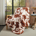 Lotus Karen Faux Fur Throw Blanket Cow Print-Light Brown, Fluffy Fuzzy Plush Bubble Blanket for Couch, 80x60 Inches Cozy Shaggy Rabbit Blanket, Luxury Decorative Gifts for Sofa Bedroom Living Room.