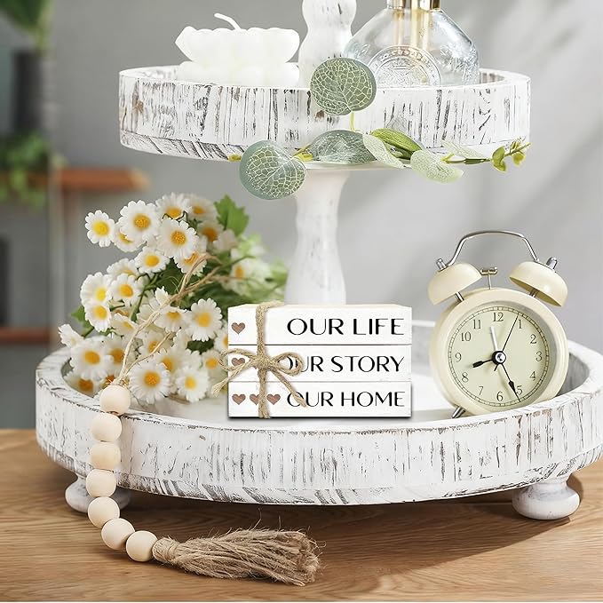 Decorative Books for Home Decor, Rustic Wood Book Stack for Table Decor, Our Life Our Story Our Home Decoration Books for Living Room Bookshelf, Farmhouse Stacked Books Decoration (L60)