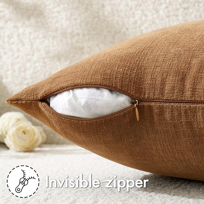 MIULEE Bronze Couch Pillow Covers 20x20 Inch, Set of 2 Soft Chenille Decorative Square Throw Pillow Covers Farmhouse for Sofa Living Room Bed