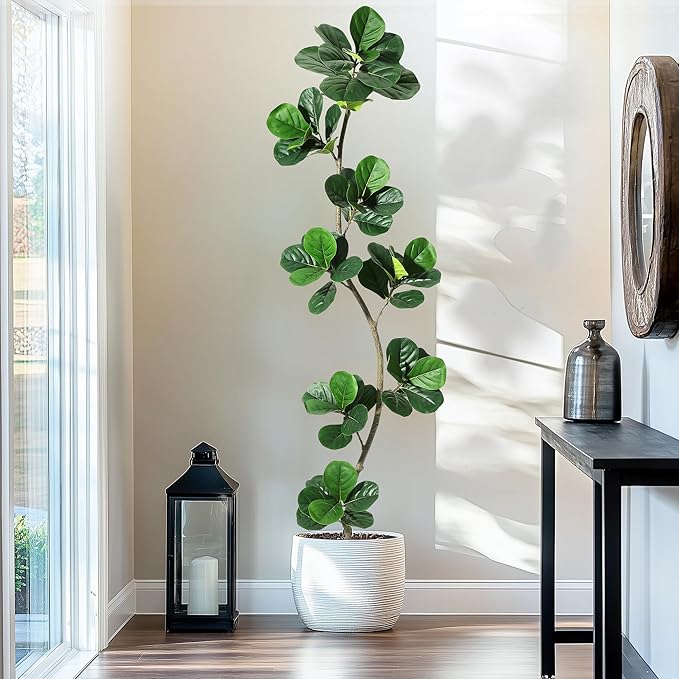GarveeHome Artificial Fiddle Leaf Fig Tree - 7 ft Fake Plant with Black Nursery Planter, Large Floor Plants for Home or Office Decor - Artificial Plants Indoor Outdoor, Housewarming Gift