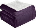 Elegant Comfort Ultra Soft Reversible Flannel Sherpa Blanket - Cozy Silky Fleece Throw for Couch, Bed - Plush Fuzzy Warm Winter Blanket for Gift, King, Purple