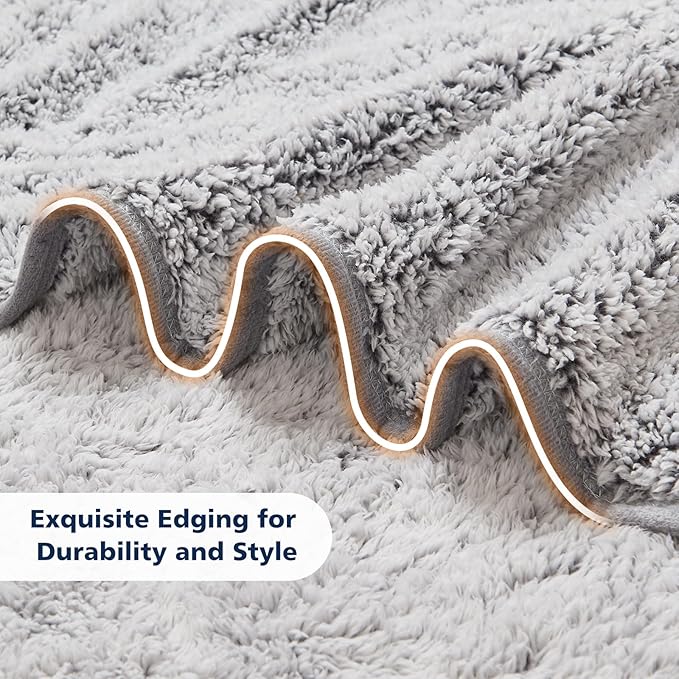 EMME Soft Sherpa Fleece Blanket Reversible Plush Fluffy Large Blanket, Light Weight Warm Decorative Boho Blanket Cover for Sofa, Couch, Bedroom,Travel(Plush Grey,50"x60")