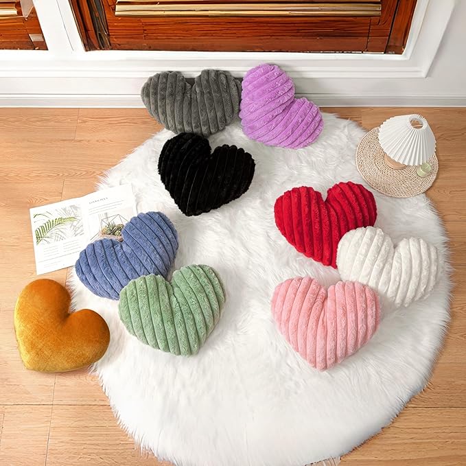 16 Inch Red Heart Pillow Cute Decorative Throw Pillows, Heart Shaped Soft Fluffy Faux Fur Pillows Cushions for Couch Chair Bed Bedroom Room Home Decor Aesthetic (1, Red, Medium-16 x13)
