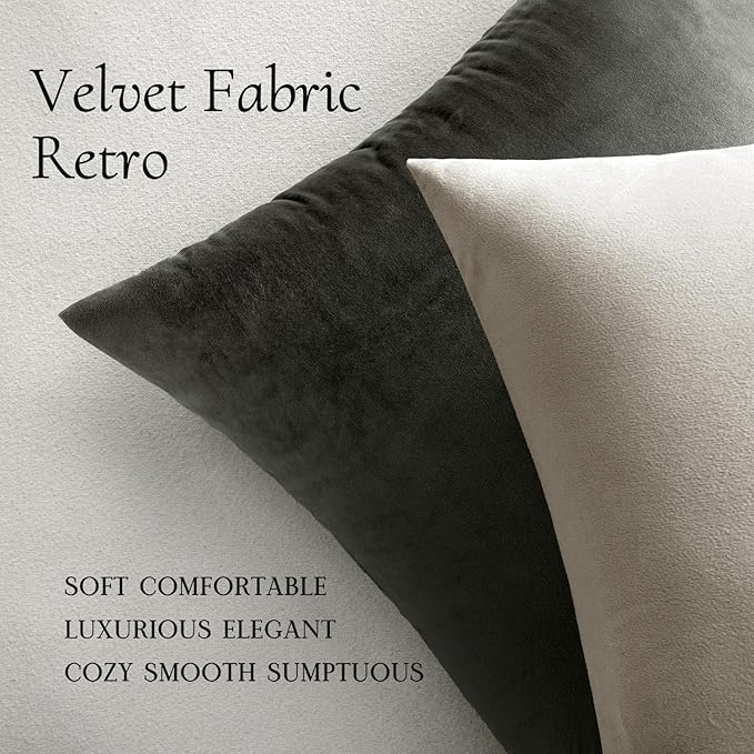 MIULEE Velvet Throw Pillow Covers 22x22 inch, Pack of 2 - Cream White, Soft Solid Decorative Pillow Covers Cushion Cases Modern Luxury Home Decor for Spring Couch Sofa Bedroom Livingroom