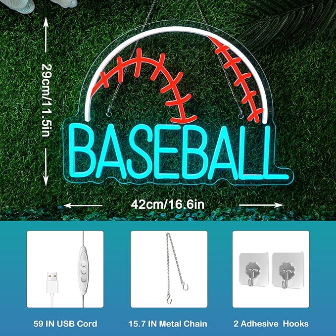 Baseball Neon Sign LED Sports Light USB Powered Used Blue Sign Up Gym Room Baseball Light for Wall Art Decor Neon Gifts for Teens in Christmas Party