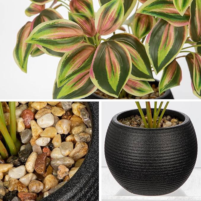 2 Packs Artificial Plants in Black Pot Tradescantia Zebrina Fake Plants Potted Decorative Faux Plant for Home Kitchen Decor